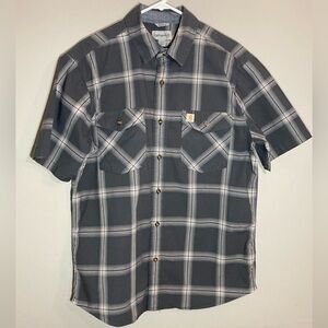 Carhartt Charcoal Checkered Plaid Men's Short Sleeve Shirt Sz L